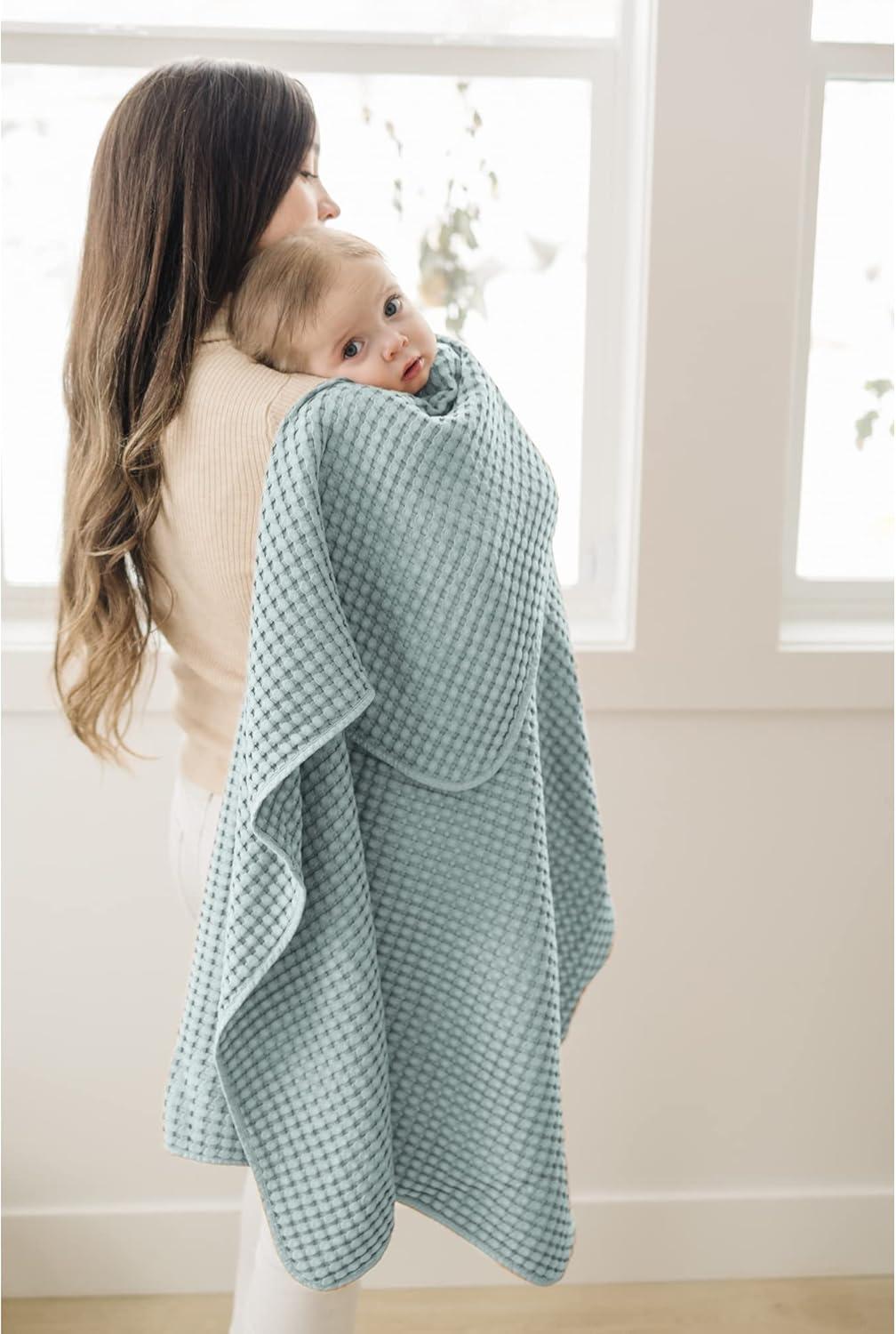 imageKonssy Waffle Baby Blanket  Soft ampamp Cozy Nursery Swaddle Blanket Lightweight Toddler Throw for Boys ampamp Girls Ideal for WrappingBlush PinkLight Green