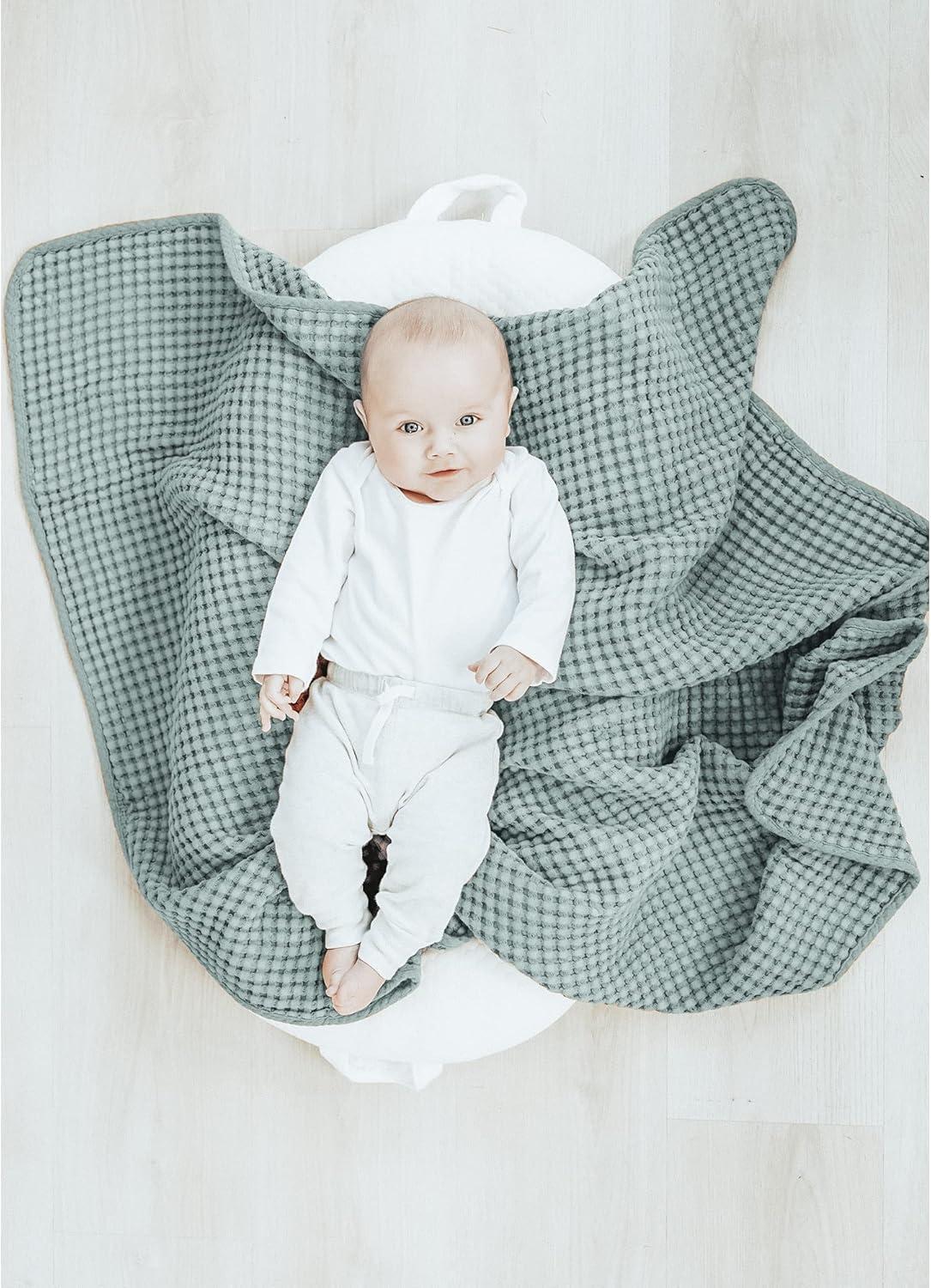 imageKonssy Waffle Baby Blanket  Soft ampamp Cozy Nursery Swaddle Blanket Lightweight Toddler Throw for Boys ampamp Girls Ideal for WrappingBlush PinkLight Green