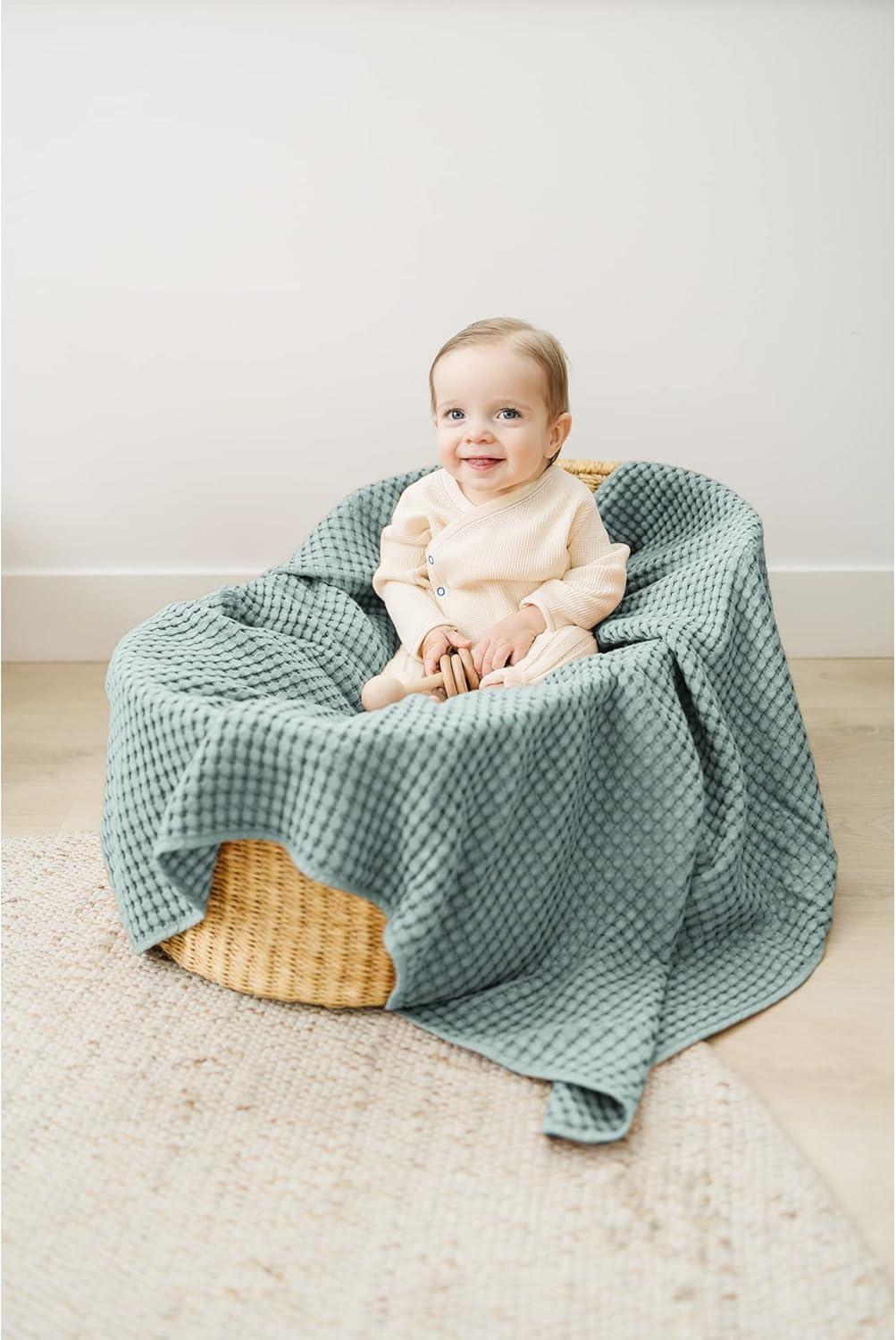 imageKonssy Waffle Baby Blanket  Soft ampamp Cozy Nursery Swaddle Blanket Lightweight Toddler Throw for Boys ampamp Girls Ideal for WrappingBlush PinkLight Green