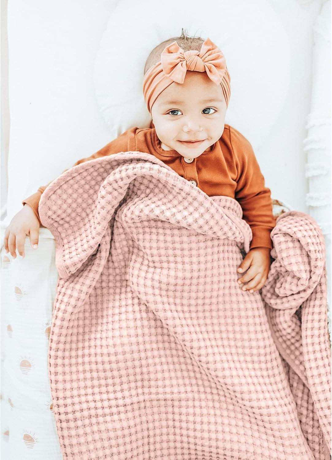 imageKonssy Waffle Baby Blanket  Soft ampamp Cozy Nursery Swaddle Blanket Lightweight Toddler Throw for Boys ampamp Girls Ideal for WrappingBlush PinkPink