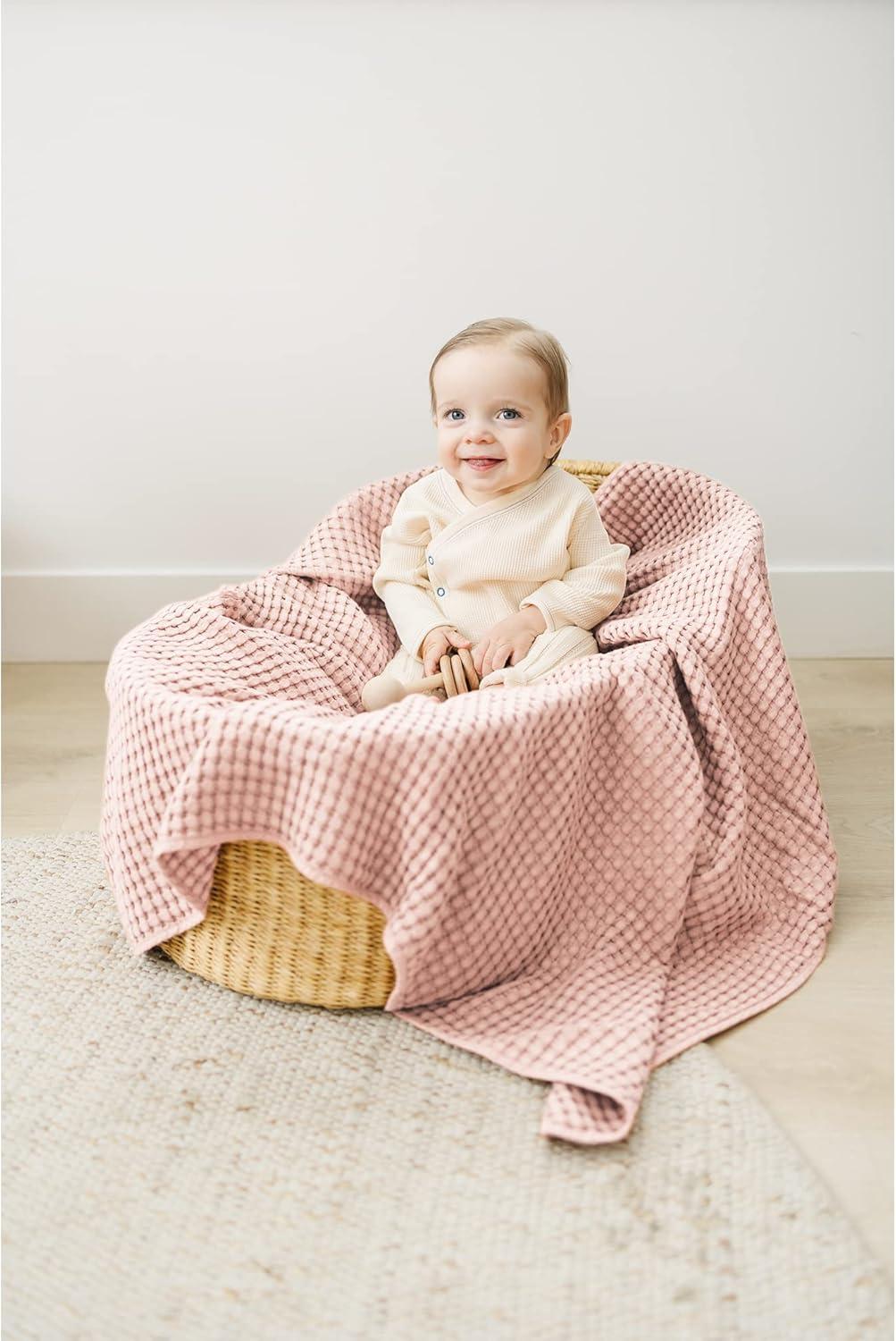 imageKonssy Waffle Baby Blanket  Soft ampamp Cozy Nursery Swaddle Blanket Lightweight Toddler Throw for Boys ampamp Girls Ideal for WrappingBlush PinkPink