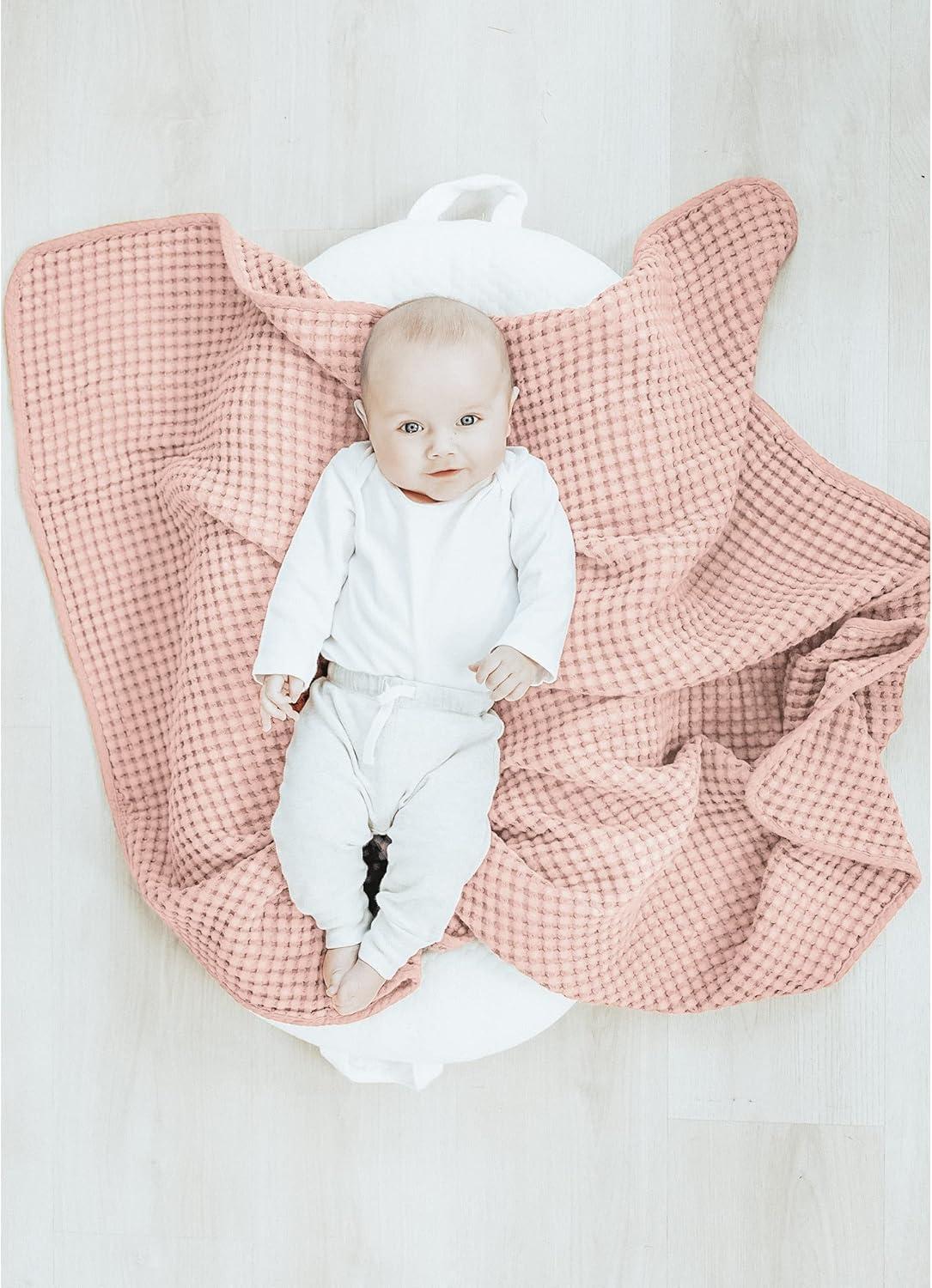 imageKonssy Waffle Baby Blanket  Soft ampamp Cozy Nursery Swaddle Blanket Lightweight Toddler Throw for Boys ampamp Girls Ideal for WrappingBlush PinkPink