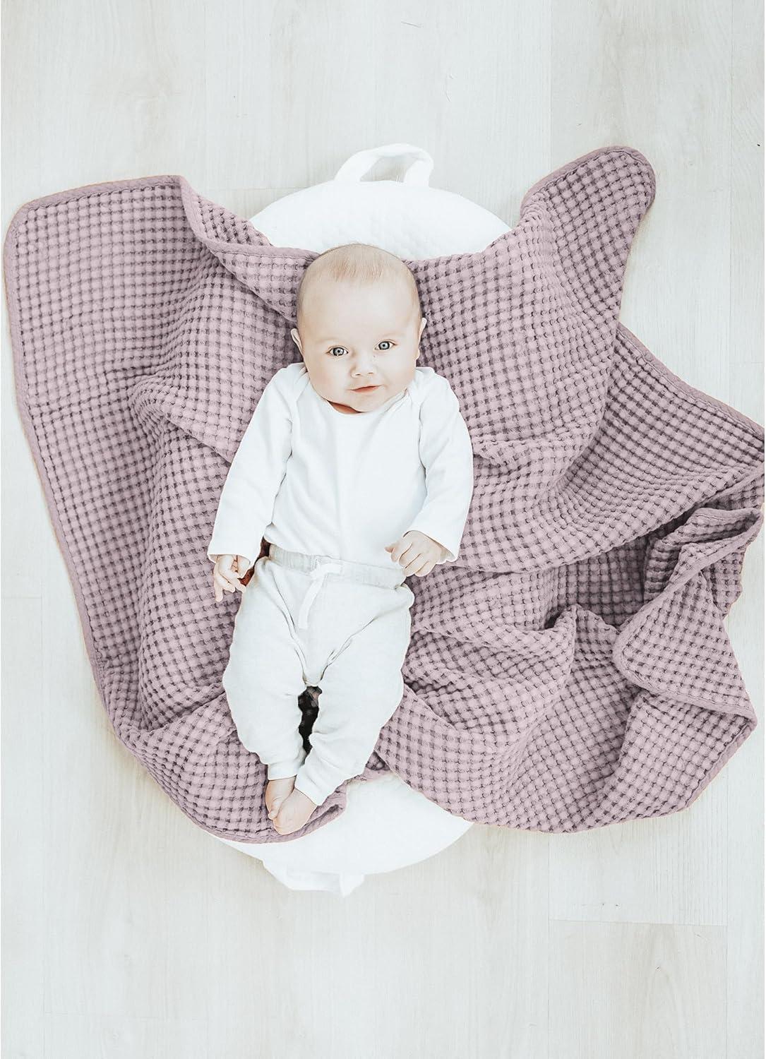 imageKonssy Waffle Baby Blanket  Soft ampamp Cozy Nursery Swaddle Blanket Lightweight Toddler Throw for Boys ampamp Girls Ideal for WrappingBlush PinkPurple