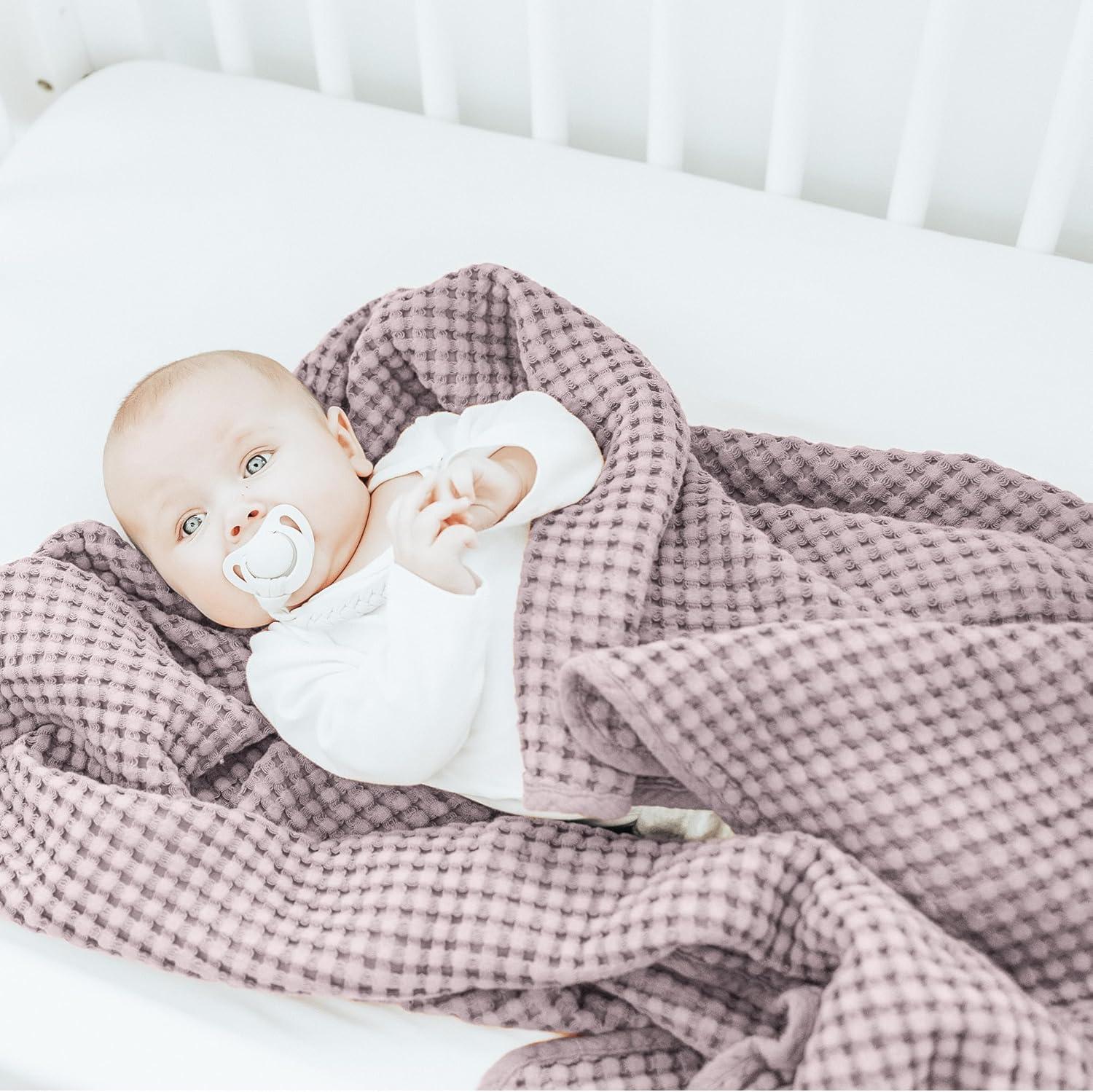 imageKonssy Waffle Baby Blanket  Soft ampamp Cozy Nursery Swaddle Blanket Lightweight Toddler Throw for Boys ampamp Girls Ideal for WrappingBlush PinkPurple