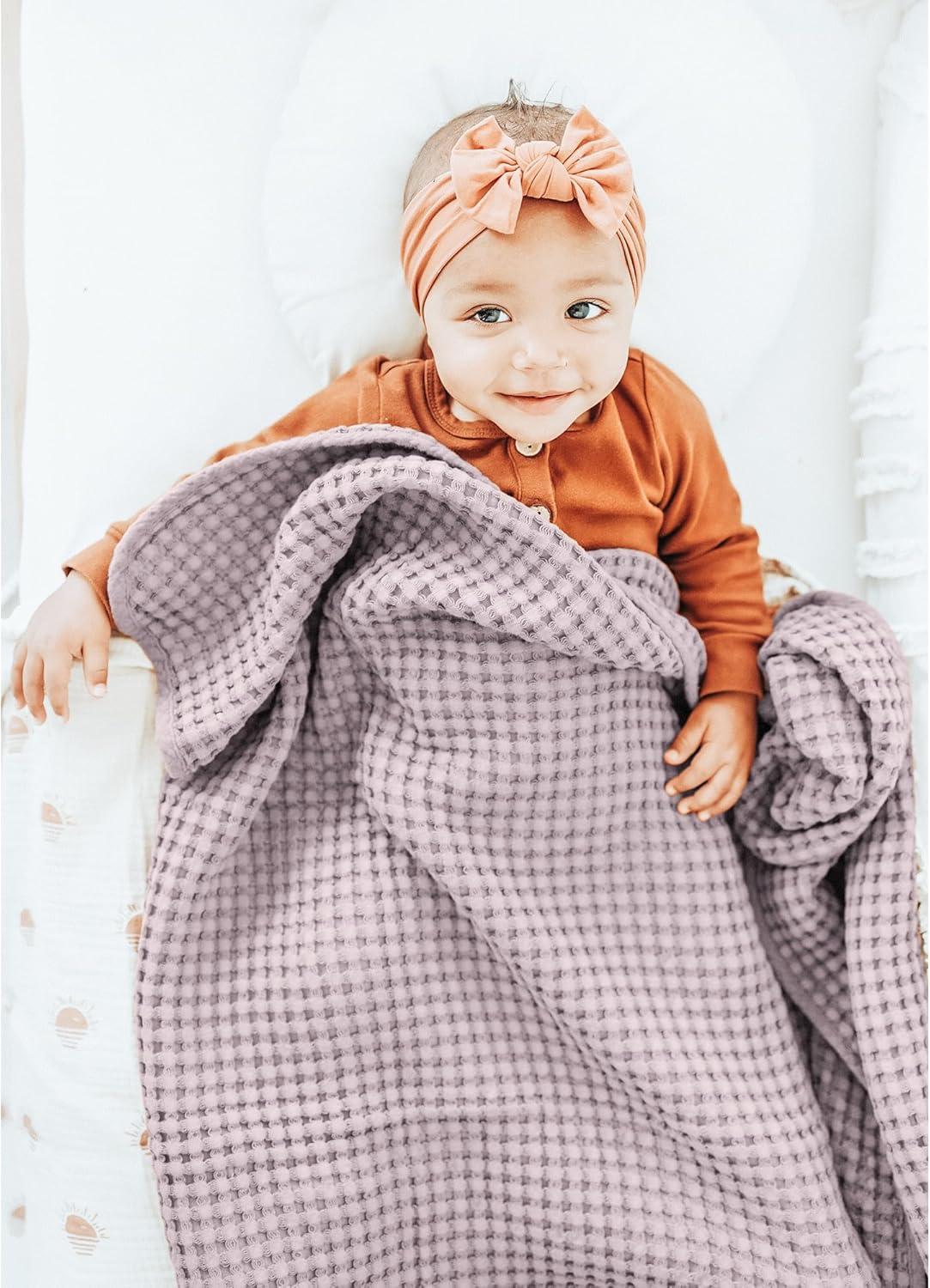 imageKonssy Waffle Baby Blanket  Soft ampamp Cozy Nursery Swaddle Blanket Lightweight Toddler Throw for Boys ampamp Girls Ideal for WrappingBlush PinkPurple