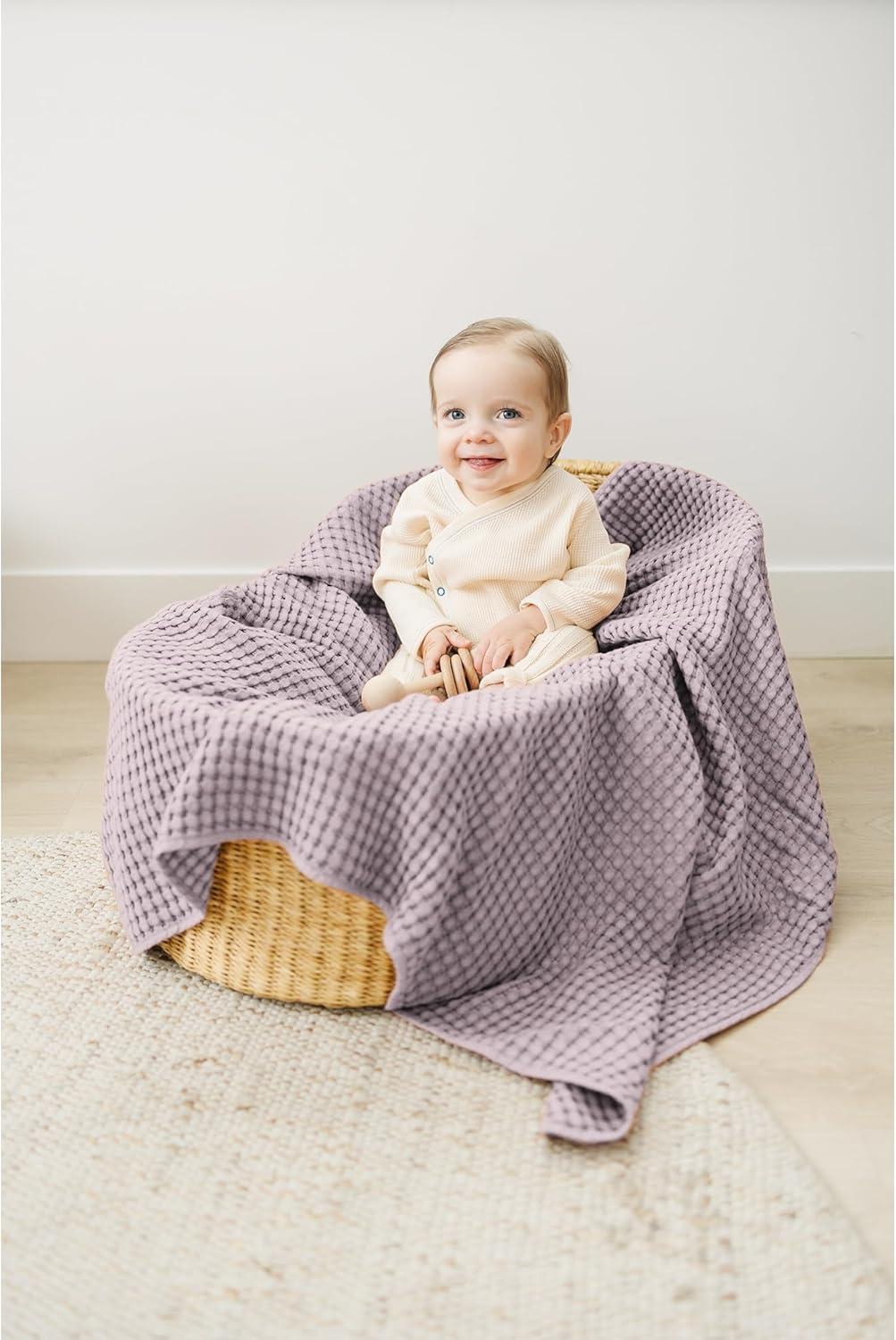 imageKonssy Waffle Baby Blanket  Soft ampamp Cozy Nursery Swaddle Blanket Lightweight Toddler Throw for Boys ampamp Girls Ideal for WrappingBlush PinkPurple