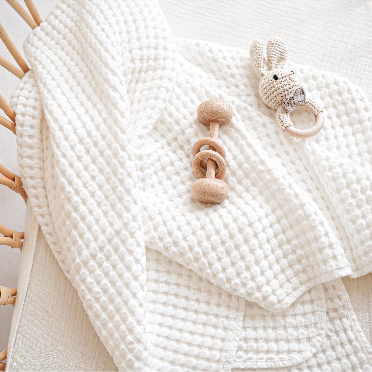 imageKonssy Waffle Baby Blanket  Soft ampamp Cozy Nursery Swaddle Blanket Lightweight Toddler Throw for Boys ampamp Girls Ideal for WrappingBlush PinkWhite