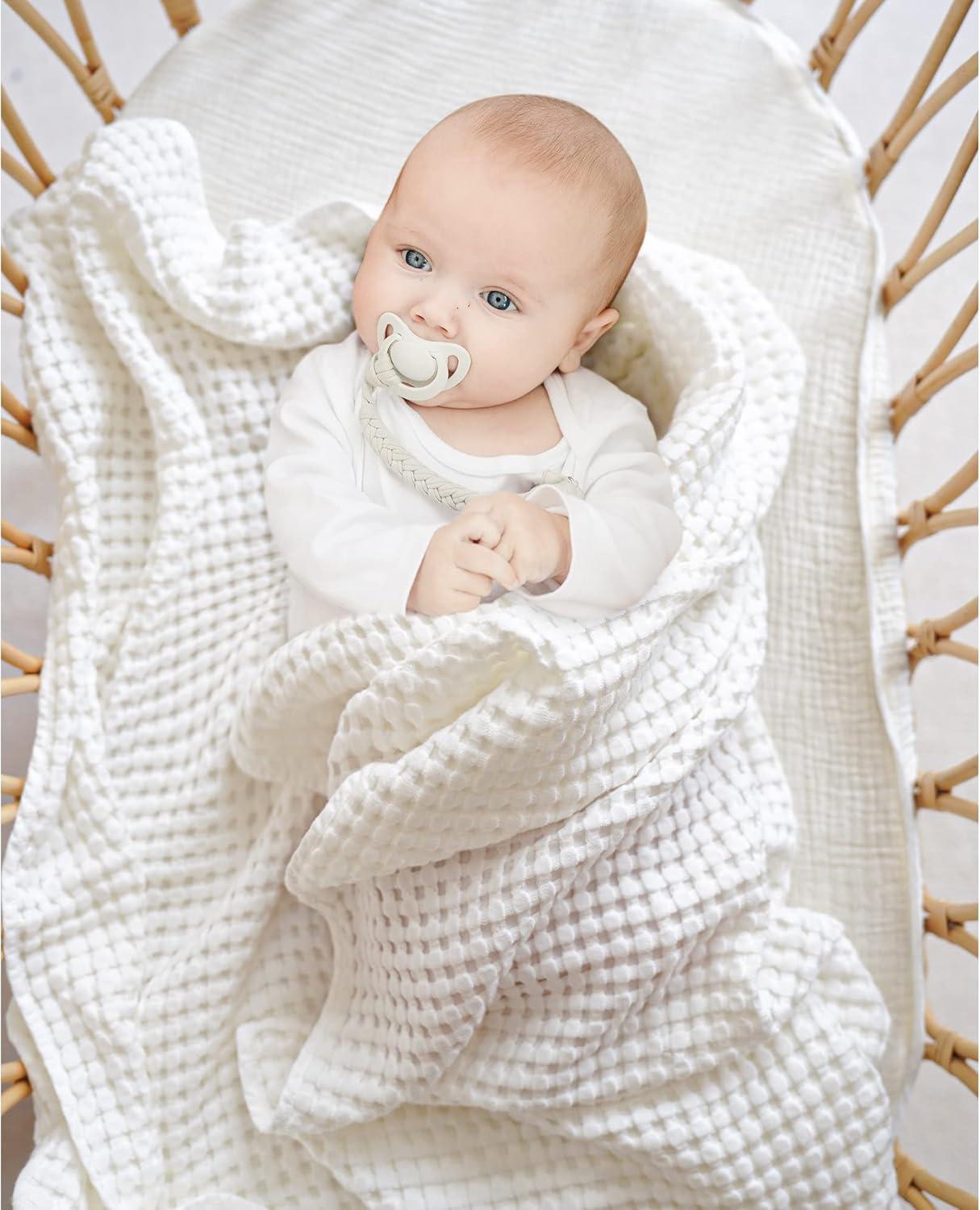 imageKonssy Waffle Baby Blanket  Soft ampamp Cozy Nursery Swaddle Blanket Lightweight Toddler Throw for Boys ampamp Girls Ideal for WrappingBlush PinkWhite