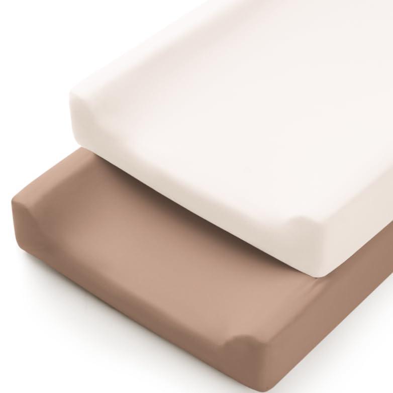 imageKonssy 2 Pack Stretchy Changing Pad Covers for Girl Boy Silky Soft Changing Table Cover Breathable Baby Nursery Diaper Chang Pad Sheets BrownBeigeBrown Beige