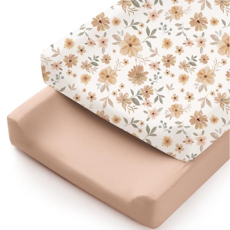imageKonssy 2 Pack Stretchy Changing Pad Covers for Girl Boy Silky Soft Changing Table Cover Breathable Baby Nursery Diaper Chang Pad Sheets Pink SpringPinkToffee  Flourish