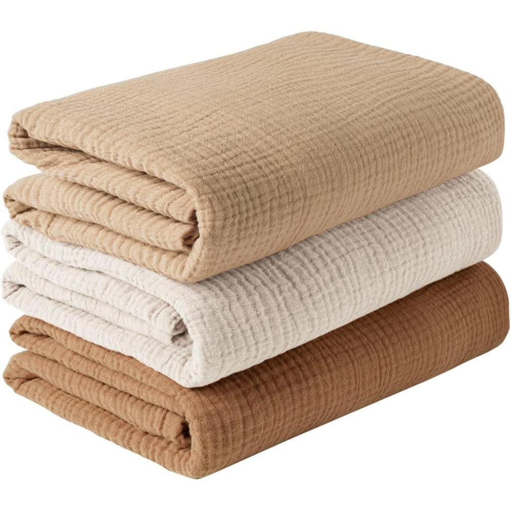 imageKonssy 3 Pack Muslin Swaddle Blankets for Unisex Newborn Receiving Blanket Large 47 x 47 inches Soft Breathable Muslin Baby Swaddles for Boys ampamp GirlsBrown