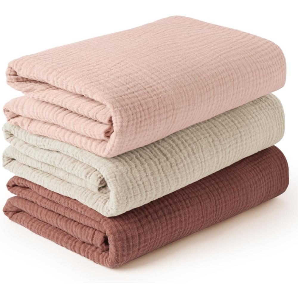 imageKonssy 3 Pack Muslin Swaddle Blankets for Unisex Newborn Receiving Blanket Large 47 x 47 inches Soft Breathable Muslin Baby Swaddles for Boys ampamp GirlsChestnut