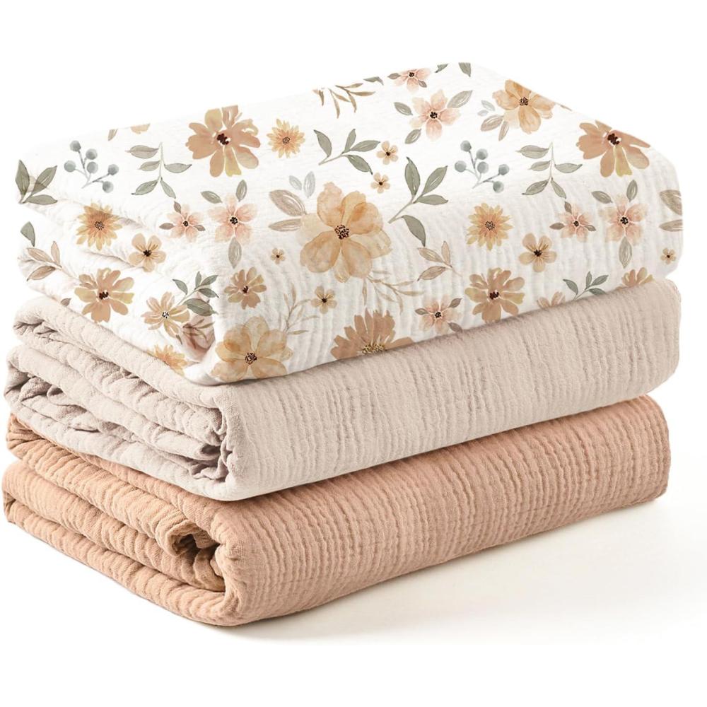 imageKonssy 3 Pack Muslin Swaddle Blankets for Unisex Newborn Receiving Blanket Large 47 x 47 inches Soft Breathable Muslin Baby Swaddles for Boys ampamp GirlsFlourish