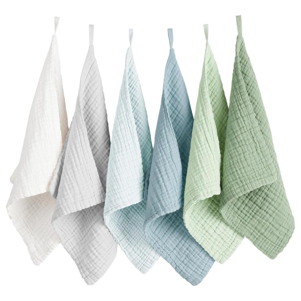 imageKonssy 6 Pack Baby Muslin Washcloths for Unisex 100 Cotton Wash Cloth Set for Baby Face Body Comfy and Soft for Newborn Infants Kids Girls and BoysBlue Color