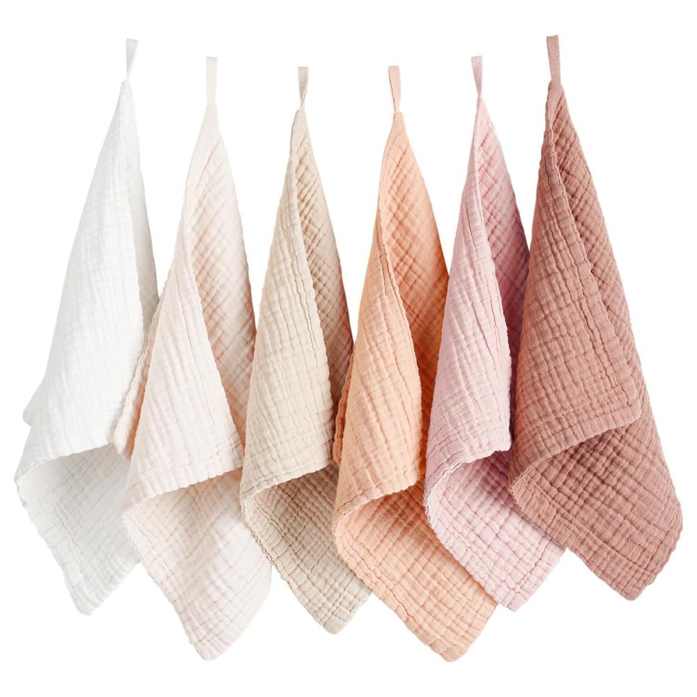 imageKonssy 6 Pack Baby Muslin Washcloths for Unisex 100 Cotton Wash Cloth Set for Baby Face Body Comfy and Soft for Newborn Infants Kids Girls and BoysEarthy Color