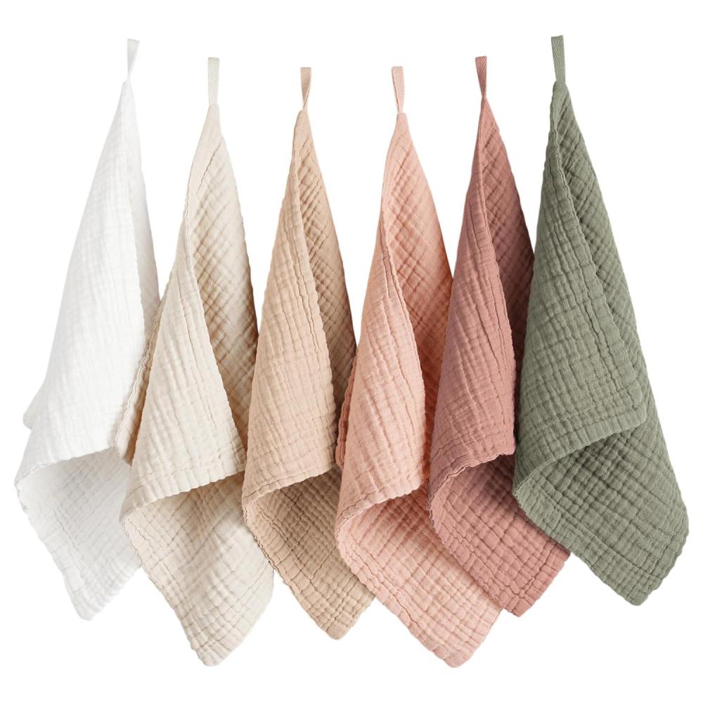 imageKonssy 6 Pack Baby Muslin Washcloths for Unisex 100 Cotton Wash Cloth Set for Baby Face Body Comfy and Soft for Newborn Infants Kids Girls and BoysPastel Color