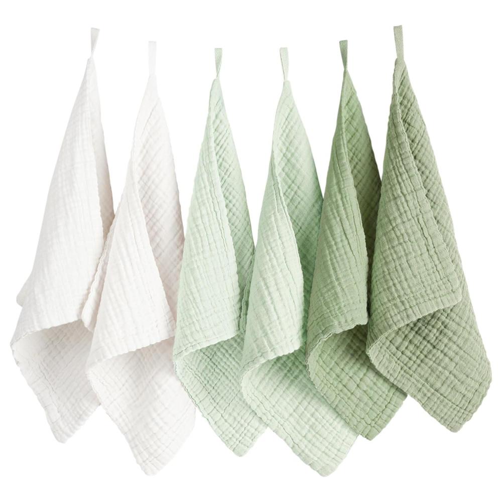 imageKonssy 6 Pack Face Cloths Soft Wash Cloth for Washing Face Cotton Face Towels for Sensitive Skin Women Facial Makeup Remover Reusable Absorbent Washcloths 11 x 11 InchGreen