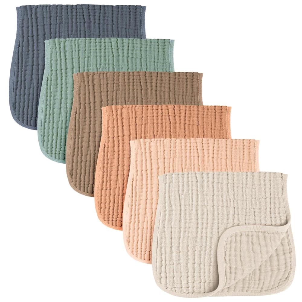 imageKonssy 6Pack Absorbent Muslin Burp Cloths 100 Cotton Large Burping Clothes Set for Newborn Baby Girls and BoysVibrant Caramel