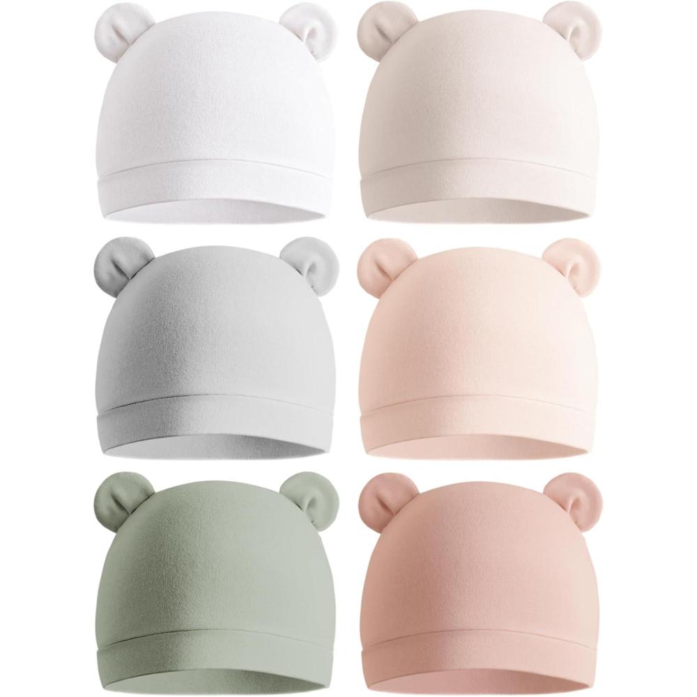 imageKonssy 6Pack Baby Newborn Hats with Bear Ears Baby Beanie Hats  Soft Caps for Infant Boys ampamp Girls 03 MonthsPink