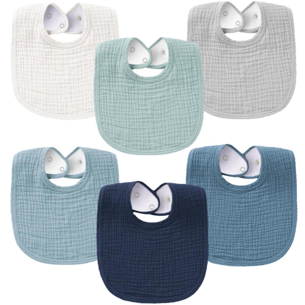 imageKonssy 6Pack Muslin Baby Bibs for Boys ampamp Girls Soft Cotton Absorbent Bandana Drool Bibs for Drooling ampamp TeethingBlue Sky