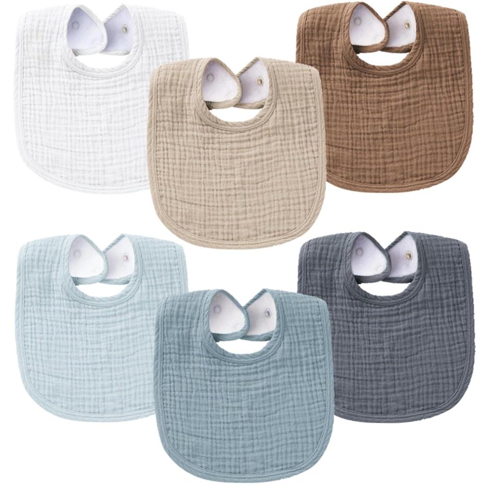 imageKonssy 6Pack Muslin Baby Bibs for Boys ampamp Girls Soft Cotton Absorbent Bandana Drool Bibs for Drooling ampamp TeethingBrown