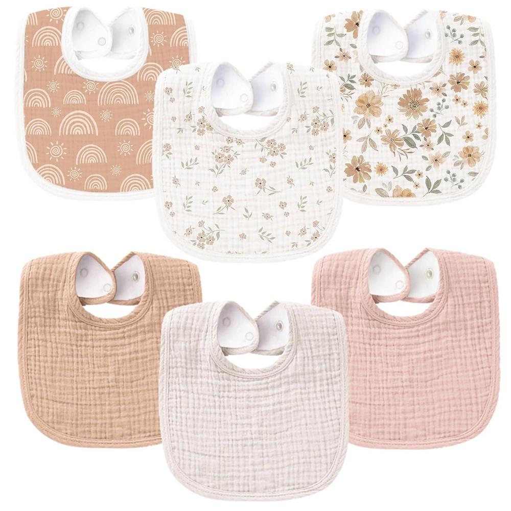 imageKonssy 6Pack Muslin Baby Bibs for Boys ampamp Girls Soft Cotton Absorbent Bandana Drool Bibs for Drooling ampamp TeethingFloral