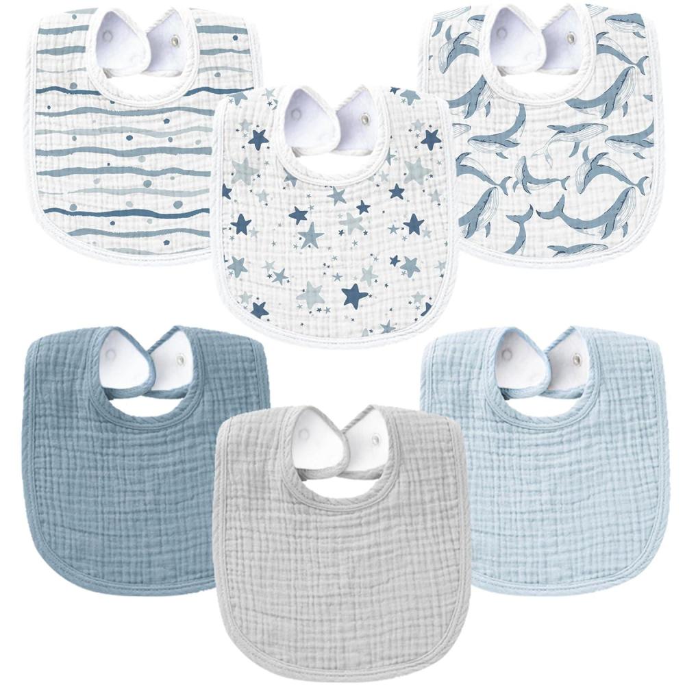 imageKonssy 6Pack Muslin Baby Bibs for Boys ampamp Girls Soft Cotton Absorbent Bandana Drool Bibs for Drooling ampamp TeethingOcean