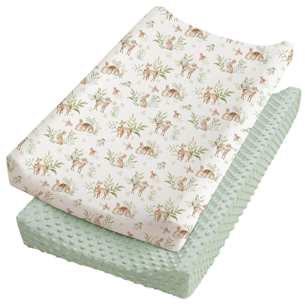 imageKonssy Minky Changing Pad Cover 2 Pack Soft Minky Dots Plush Diaper Changing Table Cover Set Breathable Changing Pad Sheets for Baby Girls Boys Flourish ClayWoodland  Sage
