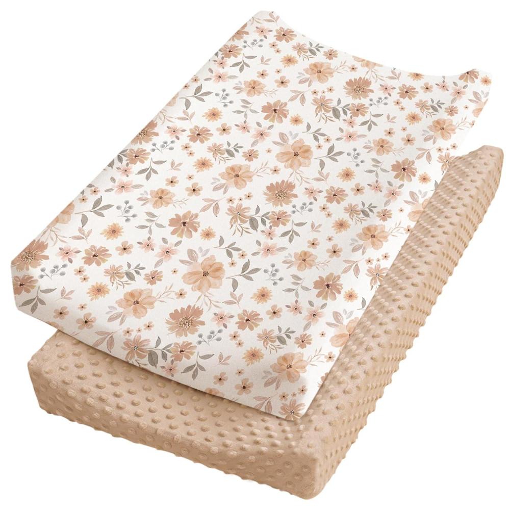 imageKonssy Minky Changing Pad Cover 2 Pack Soft Minky Dots Plush Diaper Changing Table Cover Set Breathable Changing Pad Sheets for Baby Girls Boys Flourish ClayFlourish  Clay