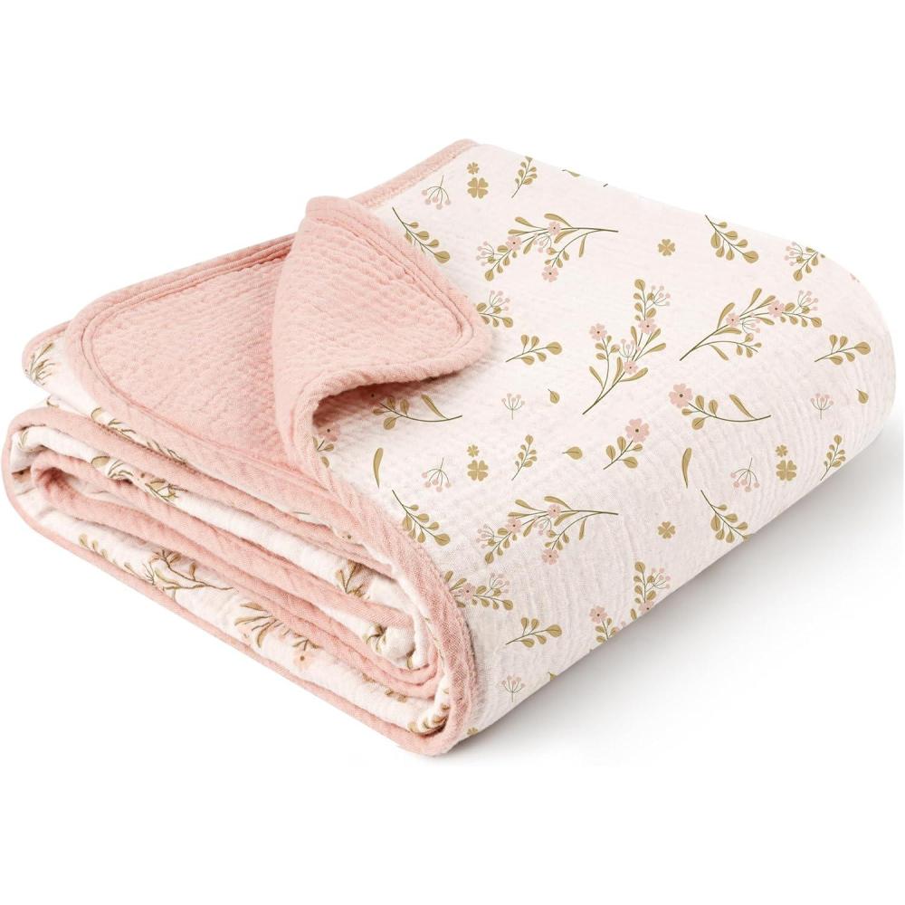 imageKonssy Muslin Baby Blankets for Girls Boys 100 Cotton Crib Blanket for Infant Toddler Super Soft and Lightweight Nursery Swaddling Wrap 40quotx36quot FloralFloral