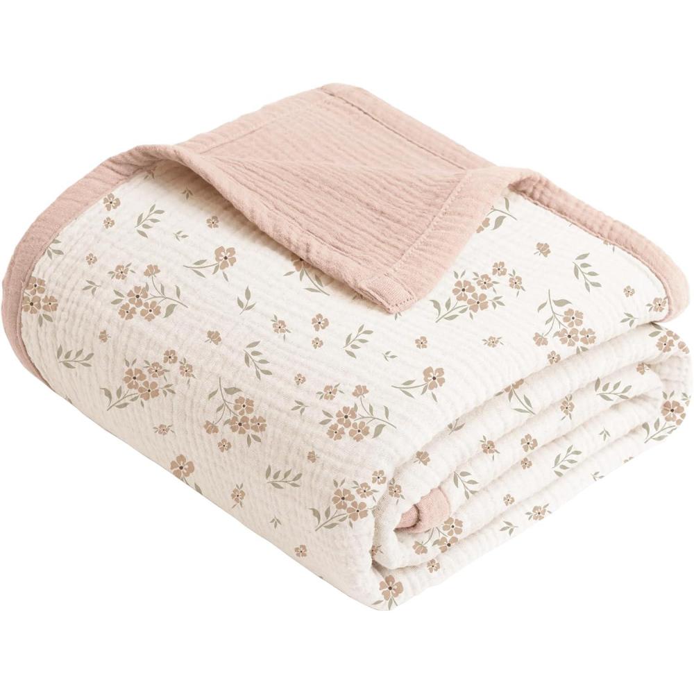 imageKonssy Muslin Baby Blankets for Girls Boys 100 Cotton Crib Blanket for Infant Toddler Super Soft and Lightweight Nursery Swaddling Wrap 40quotx36quot FloralBlossom
