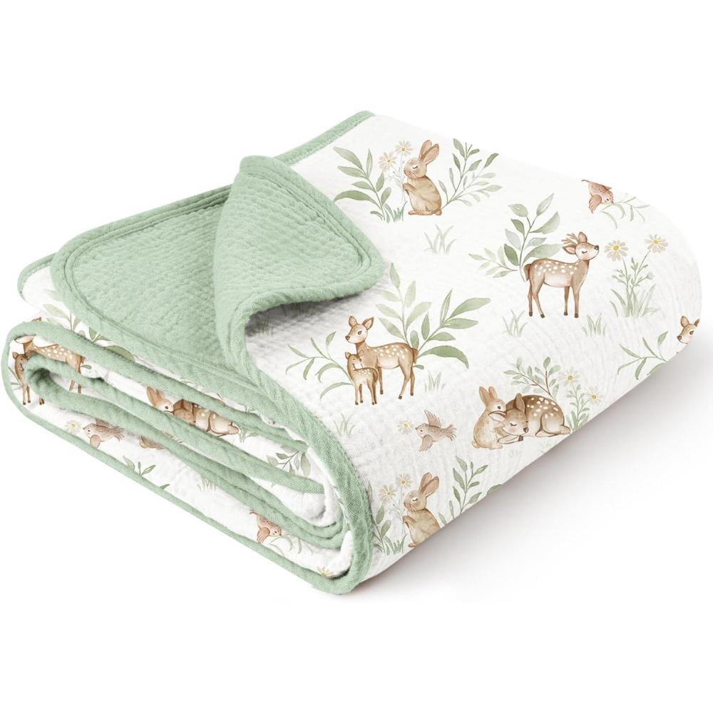 imageKonssy Muslin Baby Blankets for Girls Boys 100 Cotton Crib Blanket for Infant Toddler Super Soft and Lightweight Nursery Swaddling Wrap 40quotx36quot FloralWoodland