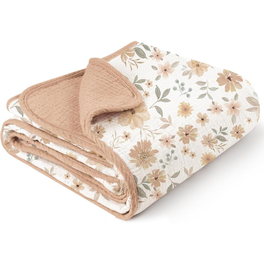 imageKonssy Muslin Baby Blankets for Girls Boys 100 Cotton Crib Blanket for Infant Toddler Super Soft and Lightweight Nursery Swaddling Wrap 40quotx36quot FloralFlourish