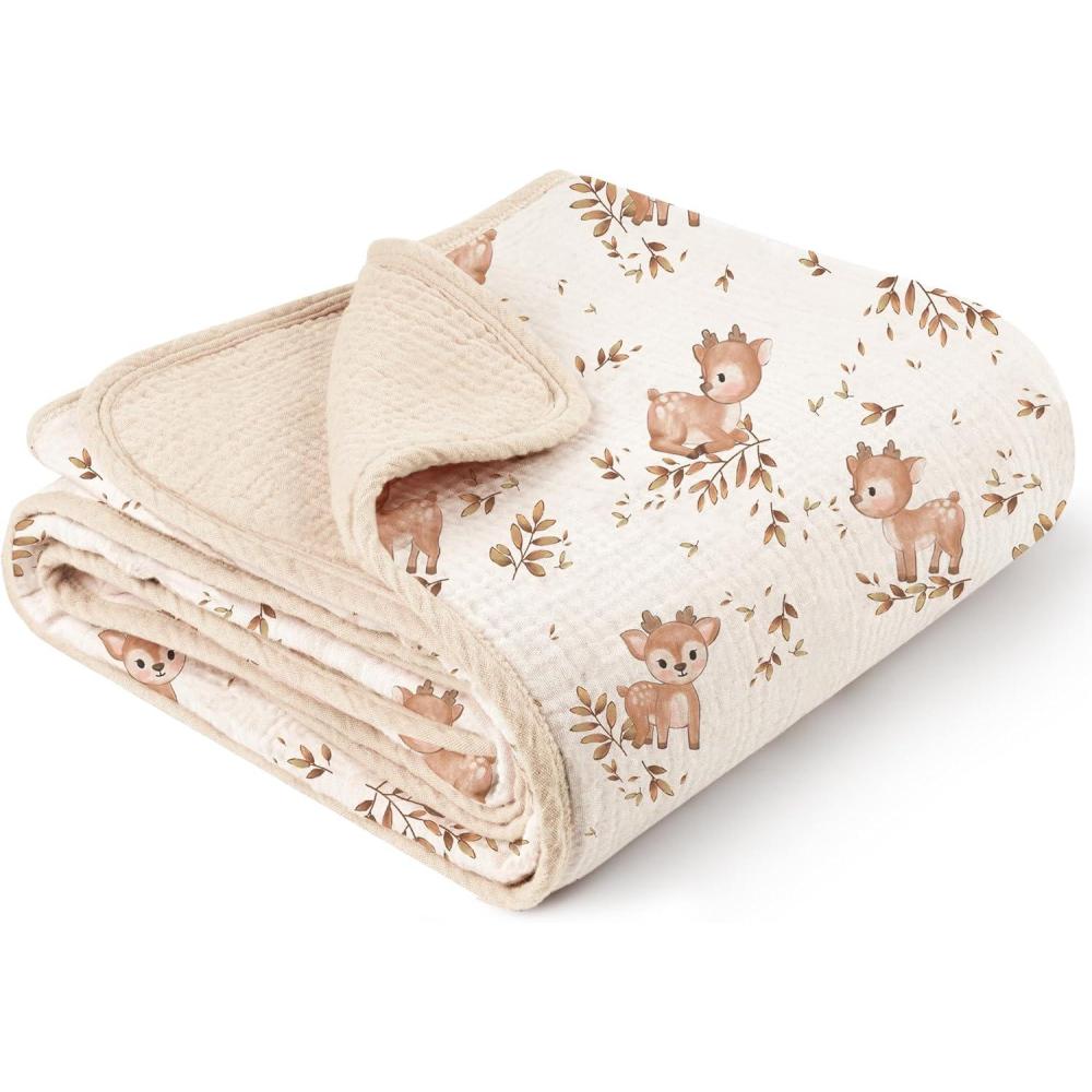 imageKonssy Muslin Baby Blankets for Girls Boys 100 Cotton Crib Blanket for Infant Toddler Super Soft and Lightweight Nursery Swaddling Wrap 40quotx36quot FloralDeer