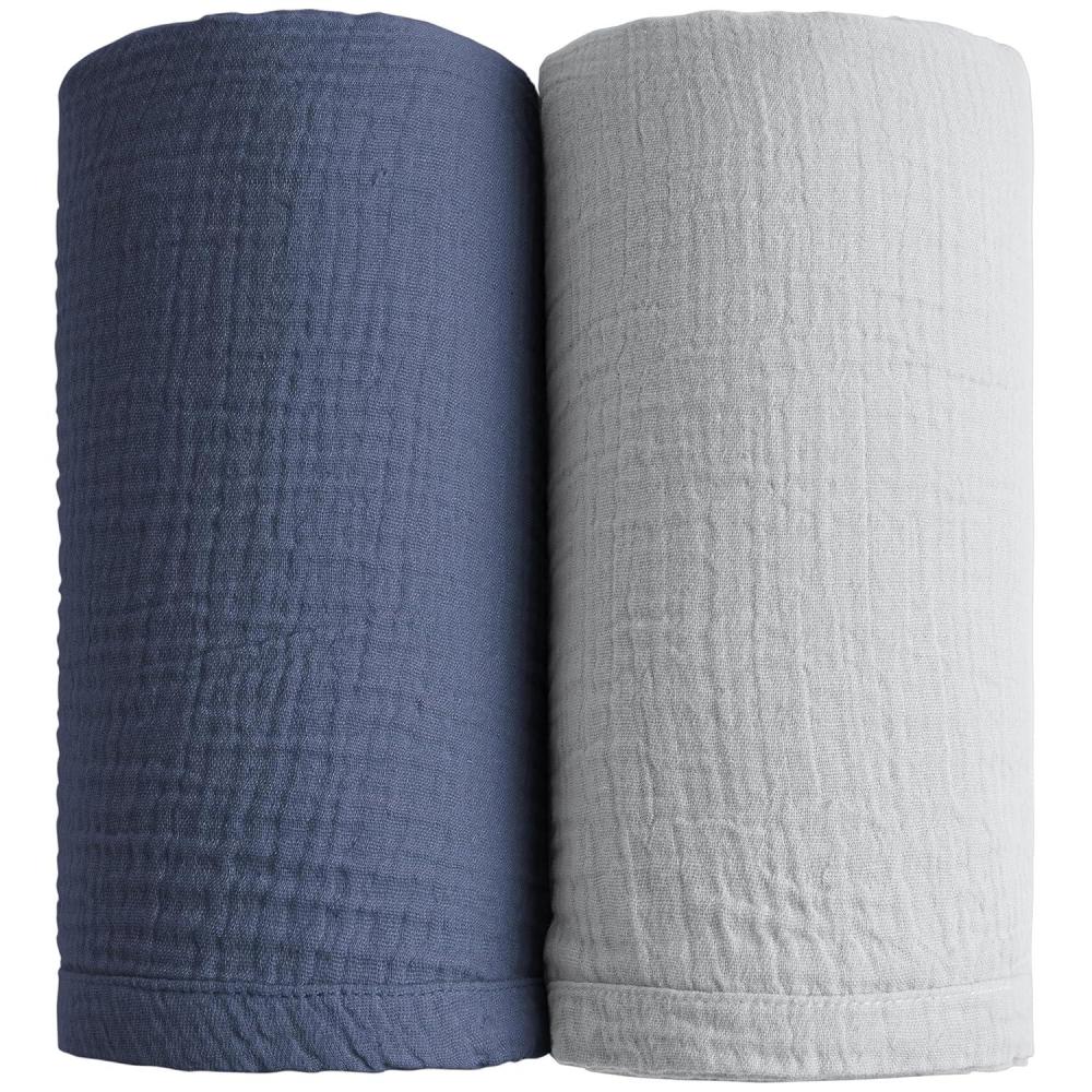 imageKonssy Muslin Swaddle Blankets for Boys Girls 2 Pack Receiving Baby Blanket Large 47 x 47 inches Soft Breathable Swaddling Wrap for Unisex Newborn Pink FloralNavy  Grey