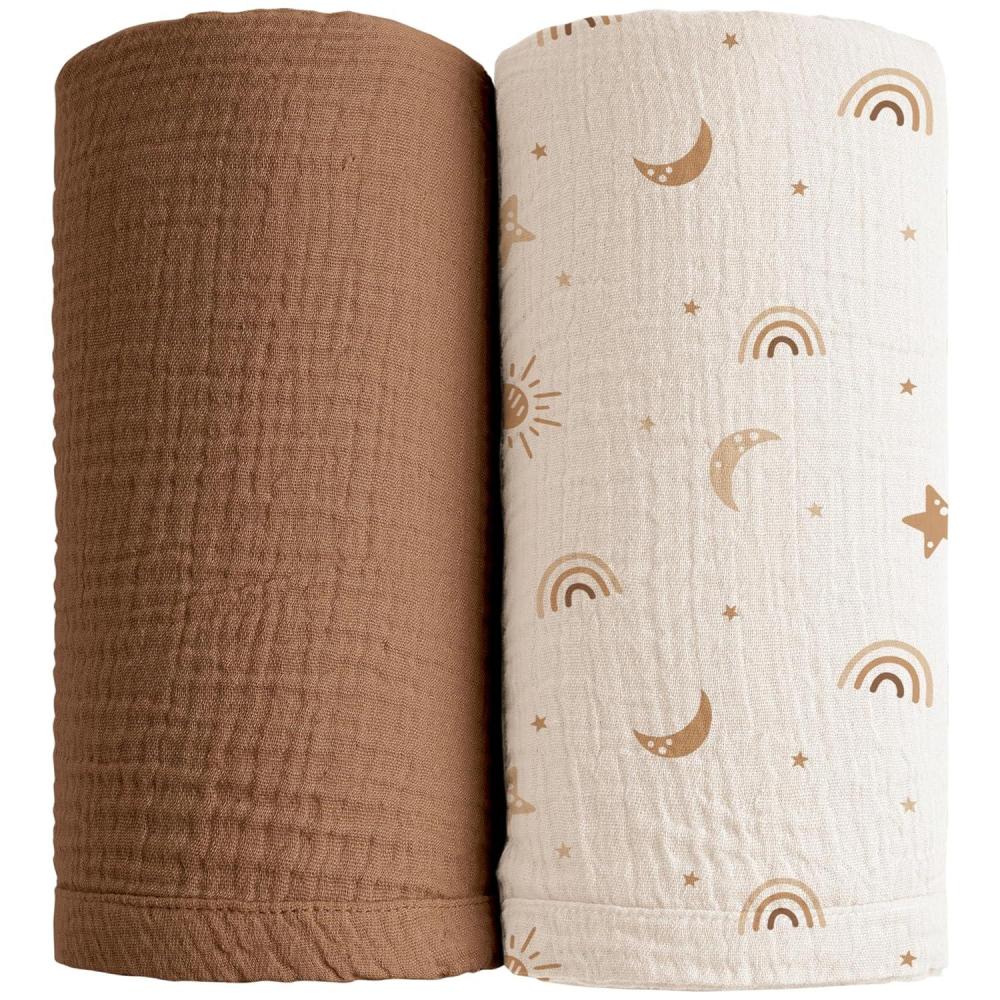 imageKonssy Muslin Swaddle Blankets for Boys Girls 2 Pack Receiving Baby Blanket Large 47 x 47 inches Soft Breathable Swaddling Wrap for Unisex Newborn Pink FloralSunbeam Yellow coffice