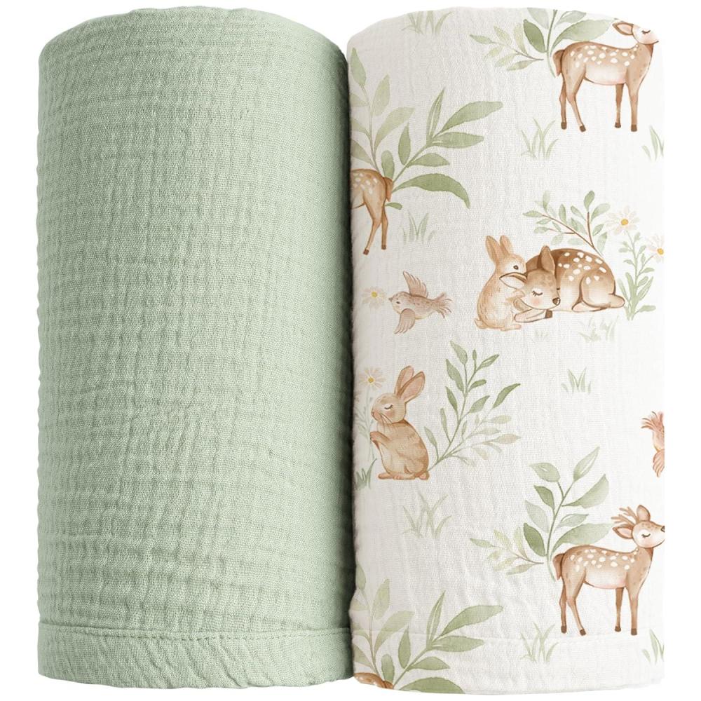 imageKonssy Muslin Swaddle Blankets for Boys Girls 2 Pack Receiving Baby Blanket Large 47 x 47 inches Soft Breathable Swaddling Wrap for Unisex Newborn Pink FloralWoodland sage
