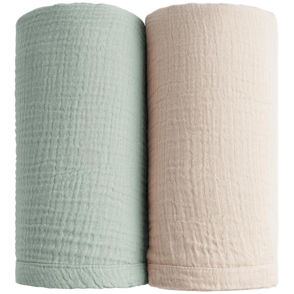 imageKonssy Muslin Swaddle Blankets for Boys Girls 2 Pack Receiving Baby Blanket Large 47 x 47 inches Soft Breathable Swaddling Wrap for Unisex Newborn Pink FloralGreen  Cream