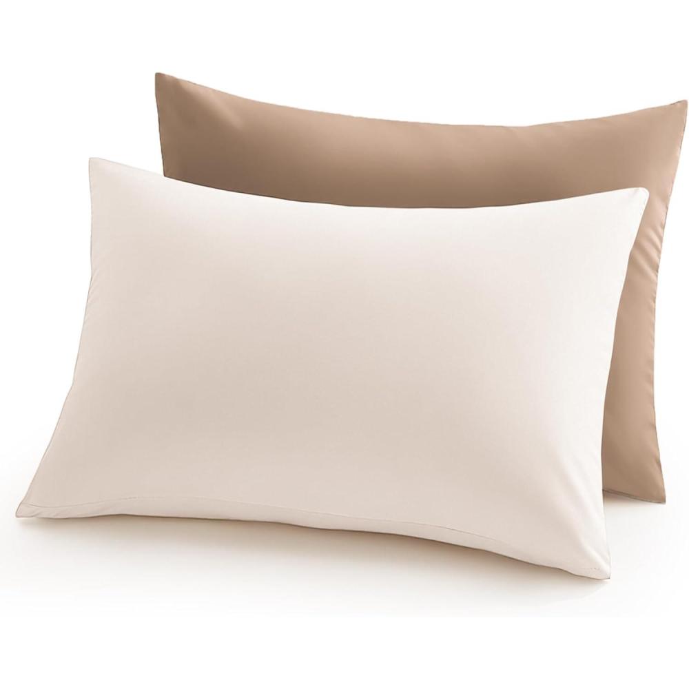 imageKonssy Toddler Pillowcase 2 Pack Soft Stretchy Toddler Pillow Case for 13x18 Pillow Cozy Travel Kids Baby Pillowcases with Envelope Closure Pink SpringPinkBrown cream