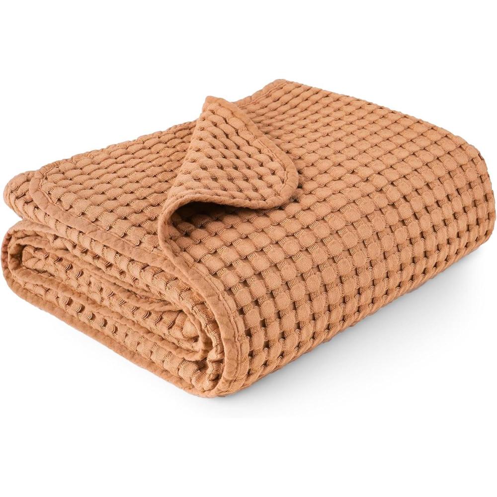 imageKonssy Waffle Baby Blanket  Soft ampamp Cozy Nursery Swaddle Blanket Lightweight Toddler Throw for Boys ampamp Girls Ideal for WrappingBlush PinkBrown