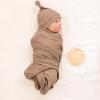 imageKonssy Baby Girl Newborn Receiving Blanket with Matching Headband and Beanie Set Baby Swaddle Nursery Swaddle WrapBrown