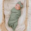 imageKonssy Baby Girl Newborn Receiving Blanket with Matching Headband and Beanie Set Baby Swaddle Nursery Swaddle WrapFog Green