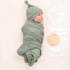 imageKonssy Baby Girl Newborn Receiving Blanket with Matching Headband and Beanie Set Baby Swaddle Nursery Swaddle WrapFog Green