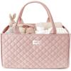 imageKonssy Baby Diaper Caddy Organizer with Removable Divider Portable Diaper Bag Newborn Essentials Gift for Baby Shower and Registry Nursey Basket Tote Bag Must Have for MomsPink