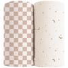 imageKonssy Muslin Swaddle Blankets for Boys Girls 2 Pack Receiving Baby Blanket Large 47 x 47 inches Soft Breathable Swaddling Wrap for Unisex Newborn Pink FloralCoffee Check moon