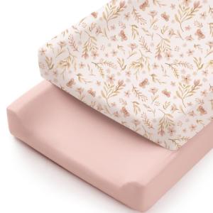 imageKonssy 2 Pack Stretchy Changing Pad Covers for Girl Boy Silky Soft Changing Table Cover Breathable Baby Nursery Diaper Chang Pad Sheets Pink SpringPinkPink Spring  Pink