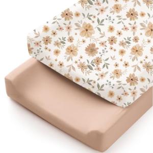 imageKonssy 2 Pack Stretchy Changing Pad Covers for Girl Boy Silky Soft Changing Table Cover Breathable Baby Nursery Diaper Chang Pad Sheets Pink SpringPinkToffee  Flourish