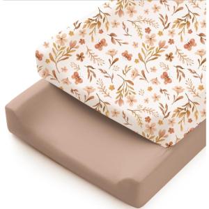 imageKonssy 2 Pack Stretchy Changing Pad Covers for Girl Boy Silky Soft Changing Table Cover Breathable Baby Nursery Diaper Chang Pad Sheets Pink SpringPinkAutumn Bloom Clay