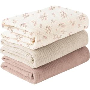 imageKonssy 3 Pack Muslin Swaddle Blankets for Unisex Newborn Receiving Blanket Large 47 x 47 inches Soft Breathable Muslin Baby Swaddles for Boys ampamp GirlsSoft Blooms