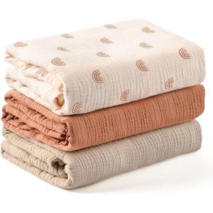 imageKonssy 3 Pack Muslin Swaddle Blankets for Unisex Newborn Receiving Blanket Large 47 x 47 inches Soft Breathable Muslin Baby Swaddles for Boys ampamp GirlsRainbow
